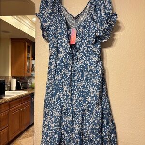 BloomChic Blue Floral Midi Dress